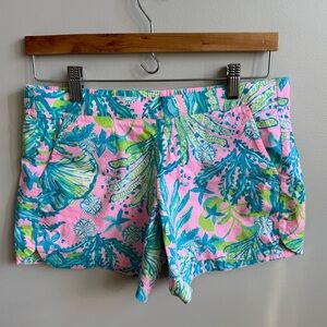 Lilly Pulitzer Pink and Green Bermuda Shorts Vibrant Summer Style